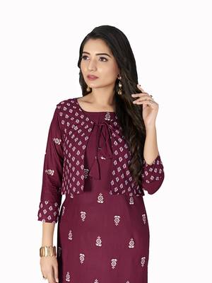 Maroon printed cotton ethnic-kurtis 3