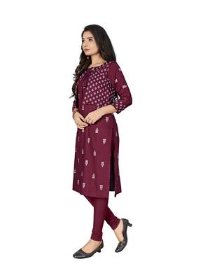 Maroon printed cotton ethnic-kurtis 4