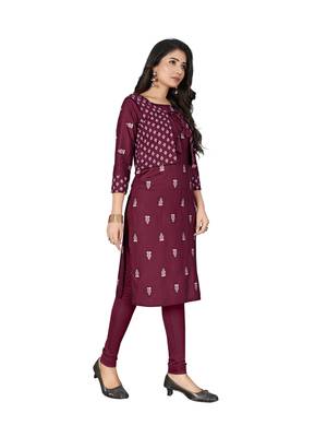 Maroon printed cotton ethnic-kurtis 5