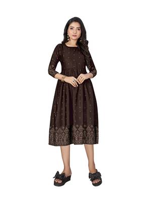 Brown printed cotton ethnic-kurtis 1