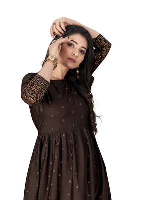 Brown printed cotton ethnic-kurtis 3