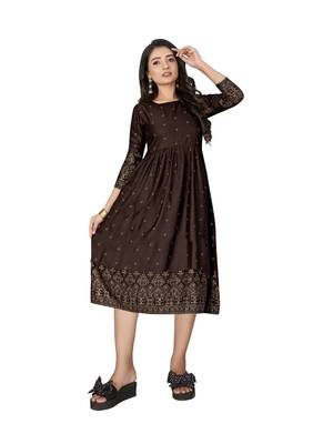 Brown printed cotton ethnic-kurtis 4