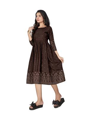 Brown printed cotton ethnic-kurtis 5
