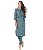 Teal printed cotton ethnic-kurtis