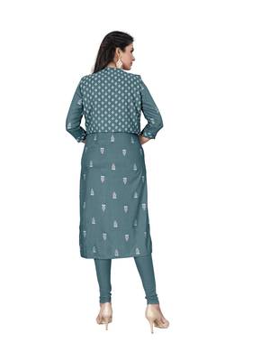 Teal printed cotton ethnic-kurtis 2