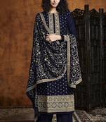 Blue Georgette Sequins Embroidery Salvar Suit Party Wear