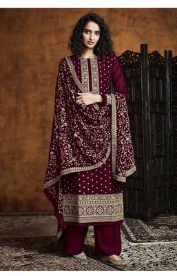 Maroon Georgette Sequins Embroidery Salvar Suit Party Wear 1