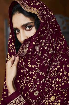 Maroon Georgette Sequins Embroidery Salvar Suit Party Wear 2