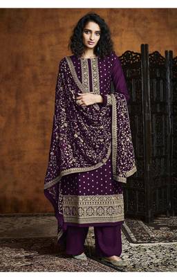 Purple Georgette Sequins Embroidery Salvar Suit Party Wear 1