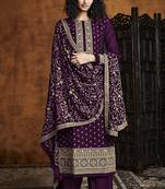 Purple Georgette Sequins Embroidery Salvar Suit Party Wear