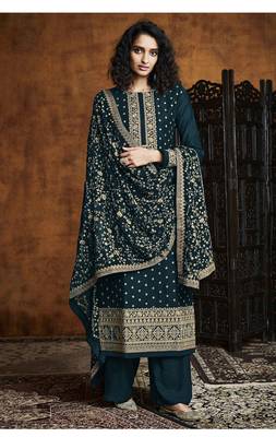 Green Georgette Sequins Embroidery Salvar Suit Party Wear 1