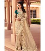 Beige Embroidered Embellished Organza Zari Saree with Blouse