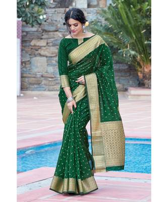 green organza woven saree with blouse 1