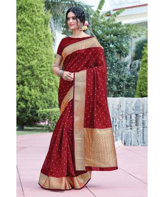 red organza woven saree with blouse 1