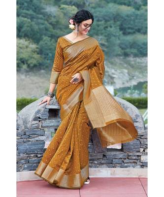mustard organza woven saree with blouse 1