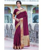 maroon organza woven saree with blouse