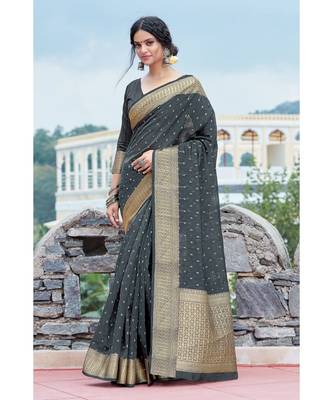 grey organza woven saree with blouse 1