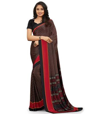 black crepe printed saree with blouse 1