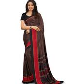 black crepe printed saree with blouse