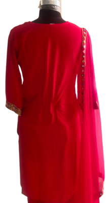 red embroidered rayon sharara kurti set 3