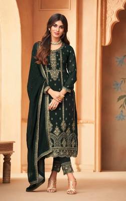 Green Embroidered Straight Pant Suit Party Wear 1
