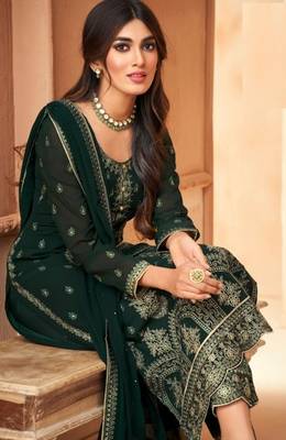 Green Embroidered Straight Pant Suit Party Wear 2