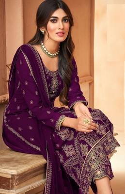 Purple Embroidered Straight Pant Suit Party Wear 2