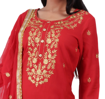 Red Rayon Kurti Sharara With Shiffon Duptta Havi Embroidery. 3