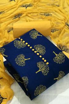 blue cotton slub printed unstiched  Dress Materials