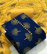 blue cotton slub printed unstiched  Dress Materials