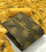 Brown Cotton Printed Salwar Suit Material  (Unstitched)