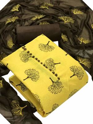 Yellow Cotton Printed Salwar Suit Material  (Unstitched) 1