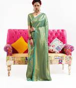 Green woven nylon saree with blouse
