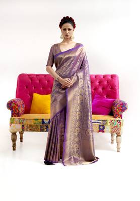 Purple woven nylon saree with blouse 1