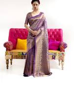 Purple woven nylon saree with blouse