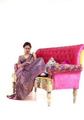 Purple woven nylon saree with blouse 2