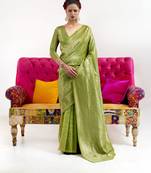 Light green woven nylon saree with blouse