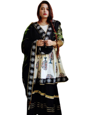 Cream& Black Kurti Sharara Duptta 1