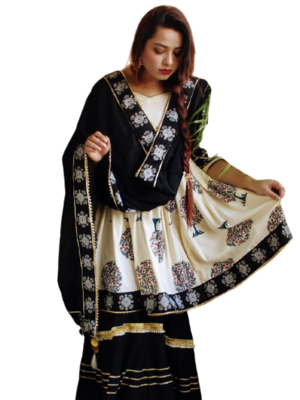 Cream& Black Kurti Sharara Duptta 2