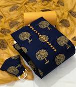 VredeVogel N blue cotton slub printed with button unstiched  Dress Materials With Mask