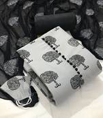VredeVogel Grey cotton slub printed with button unstiched  Dress Materials With Mask