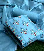 VredeVogel Aquablue cotton Embroidered unstiched  Dress Materials