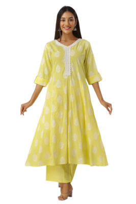 Yellow Kurti Plazzo With Rayon Fabric 1