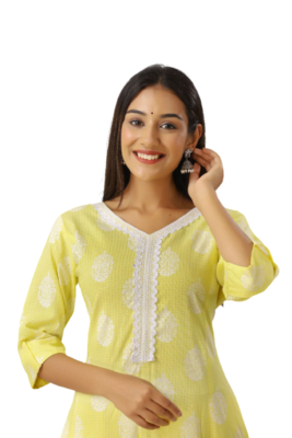 Yellow Kurti Plazzo With Rayon Fabric 2