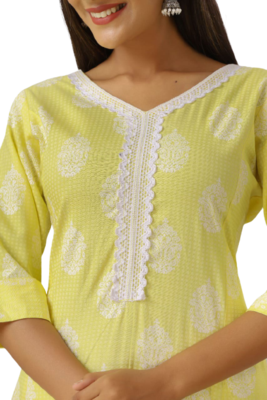 Yellow Kurti Plazzo With Rayon Fabric 3