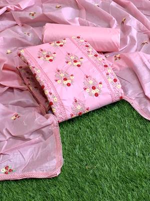 VredeVogel Lightpink cotton Embroidered unstiched  Dress Materials 1