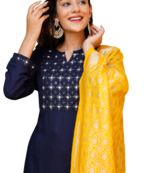 Navy Blue Yellow Kurti Sharara Duptta Set