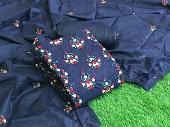 VredeVogel Navyblue cotton Embroidered unstiched  Dress Materials 1