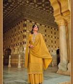 Womans Present Heavy Yellow  Embroidery Faux Georgette Salwar Suit Dress Material