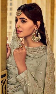 Womans Present Heavy Grey Embroidery Faux Georgette Salwar Suit Dress Material 2